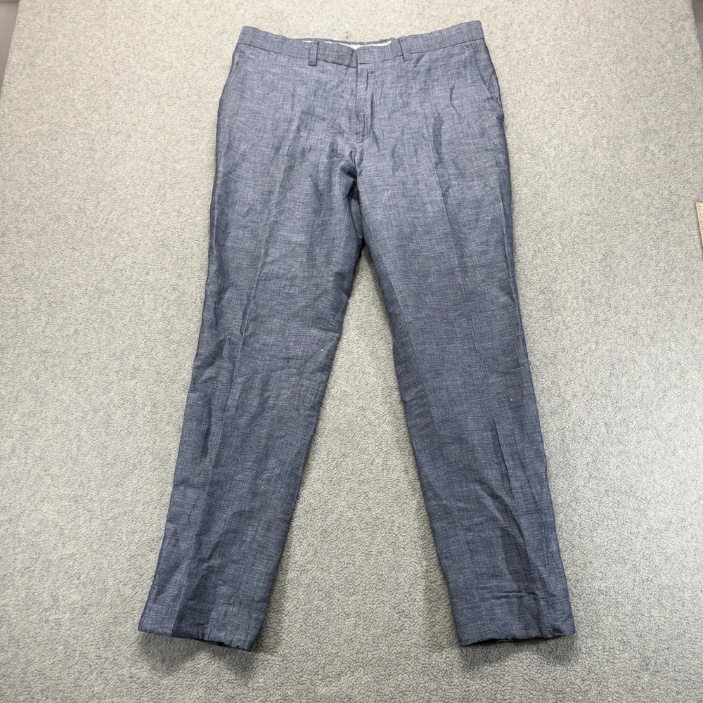 Rama Dauhan Design Studio Mens Linen Blend Chambray Flat Front Pants Blue 34x28